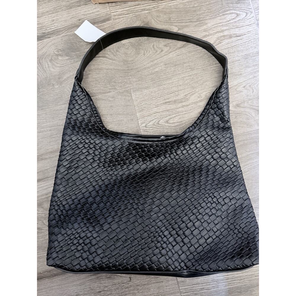 Narwey Black Medium Size Purse Weave Design Faux Leather Shoulder Strap